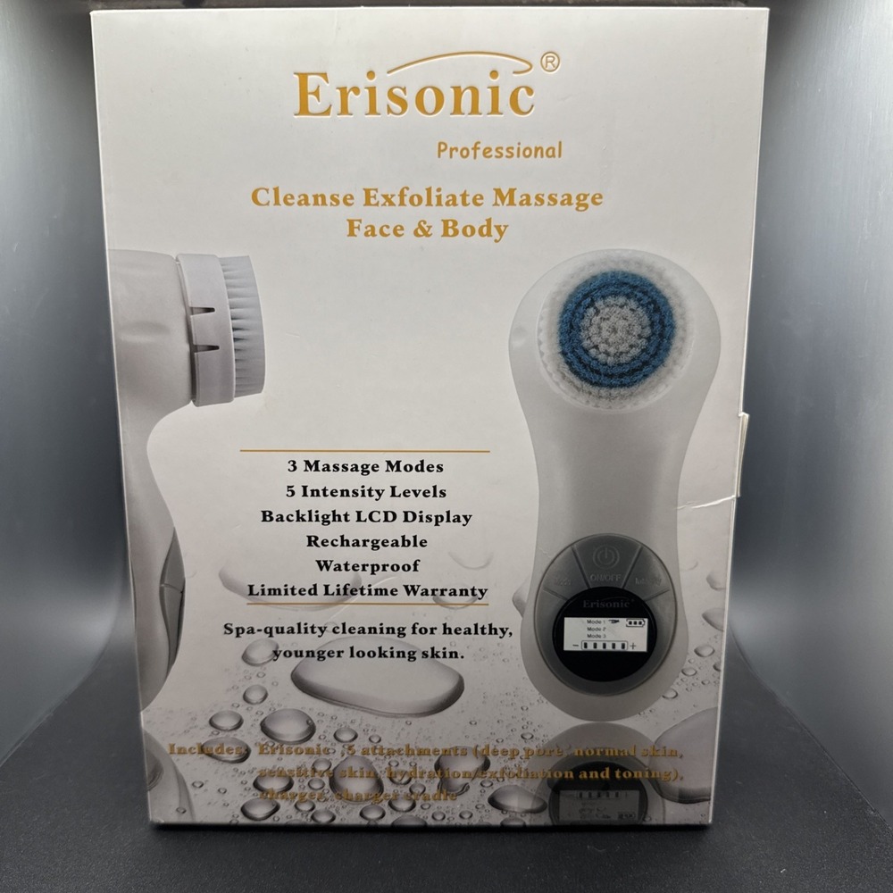 Erisonic Professional Facial Body Cleansing Brush Set 5 Attachments Waterproof